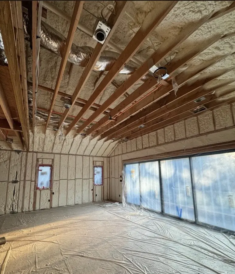 Interior walls and ceiling insulated with spray foam during new construction in Seaford